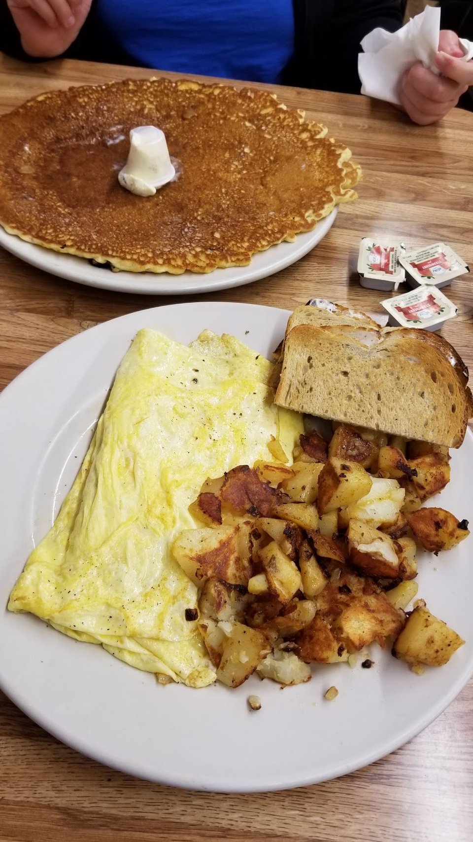 Cheese Omelette and Pancake with Home Fries